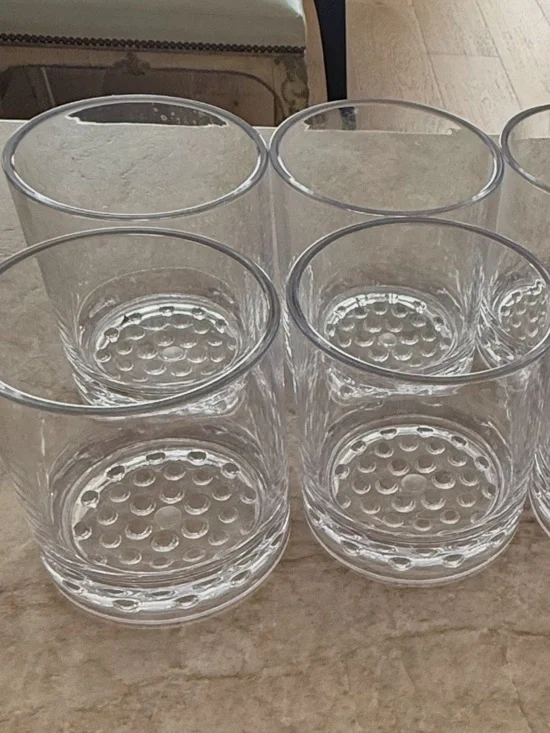 Pottery Barn Clear Acrylic 'Happy Hour' Tumblers set of 4