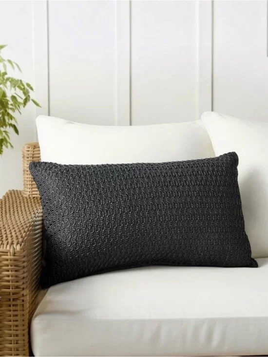 Pottery Barn Faux Natural Fiber Honeycomb Outdoor Lumbar Pillow 13x24