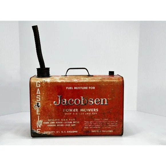 Vintage JACOBSEN POWER‎ MOWERS 2.5 Gallon Fuel Mixture Gas Gasoline Can Red
