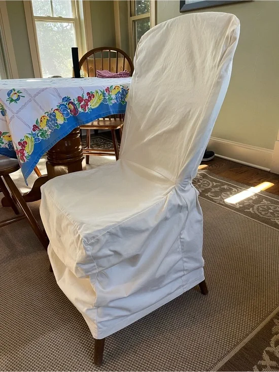 Pottery Barn Loose Fit Dining Chair Cover Side Kitchen Cotton Twill Ivory