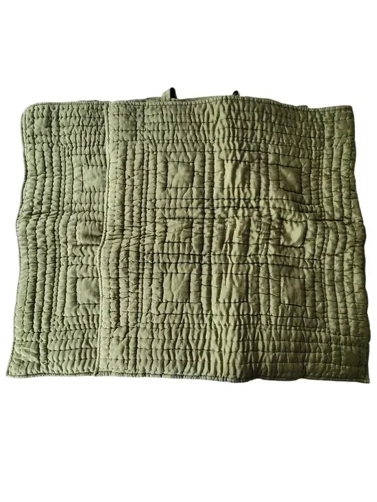 Pottery Barn set of 2 European Pillow Shams Olive Green Satin Washed Never Used