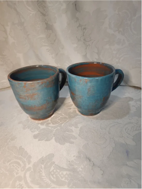 Pottery Barn Handmade Turquoise Stoneware Mugs,2,excellent
