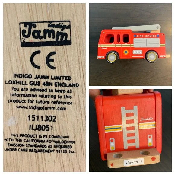 Indigo Jamm Freddie Fire Engine Red Wooden Toy Truck Kids‎ Play Vehicle Eco