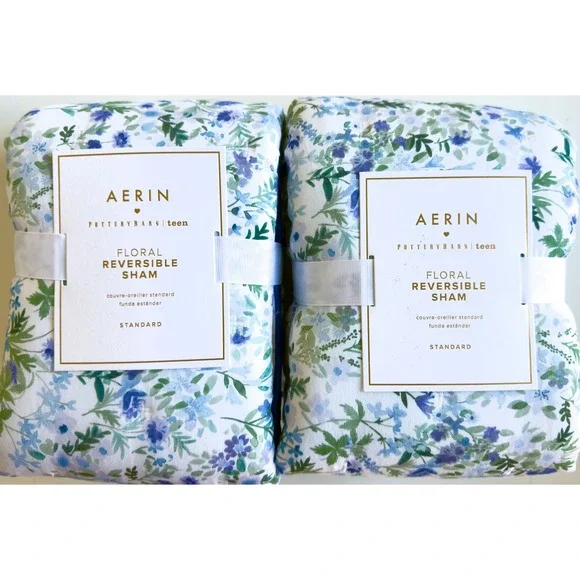 Pottery Barn 2 AERIN Floral Reversible 100%  Cotton Shams, NWT, Retail $79