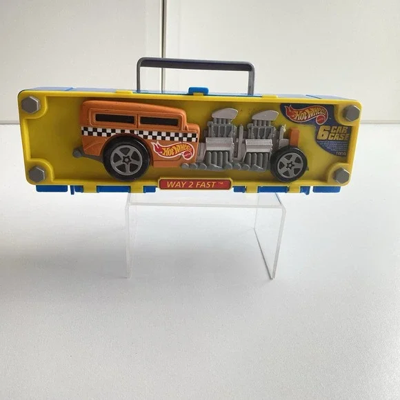 Vintage 1998‎ Hot Wheels'Way 2 Fast' 6 Car Case Mattel Plastic Blue Yellow