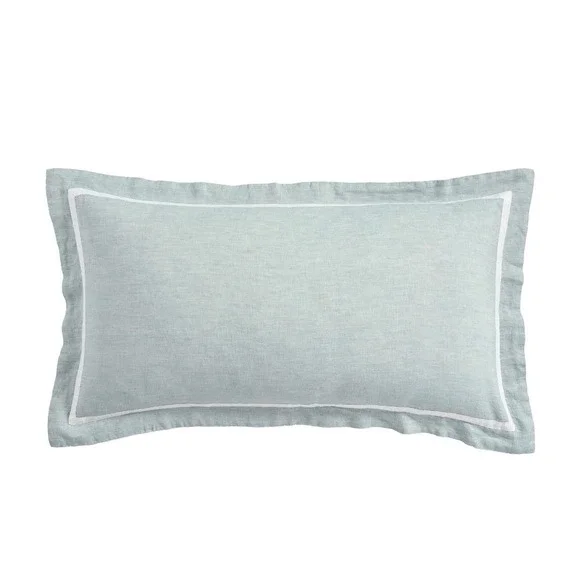 Pottery Barn Belgian Flax Linen Frame King Sham Mineral Blue White 1973680 NEW