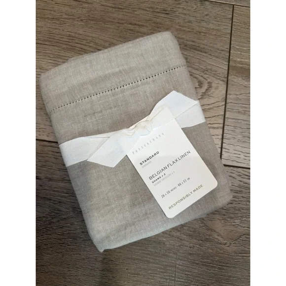 Pottery Barn Belgian Flax Linen Standard Shams Set of 2 Flax Beige New