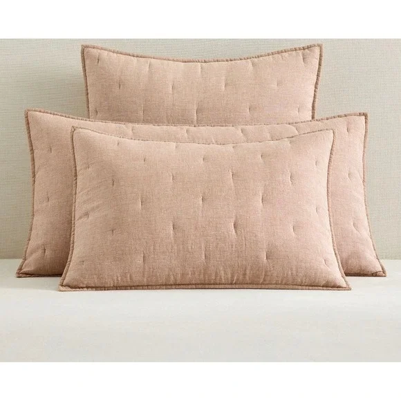 Pottery Barn Belgian Linen Tufted (1)Standard Sham Rosewood Blush Pink