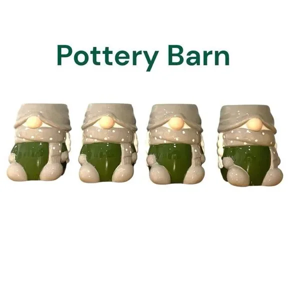 Pottery Barn GNOMETTE gnome shaped ceramic 4 mug Gnome Set
