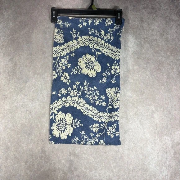Pottery Barn Pillow Cover 12x20 Blue Floral Linen Cotton Lumbar Boho Coastal