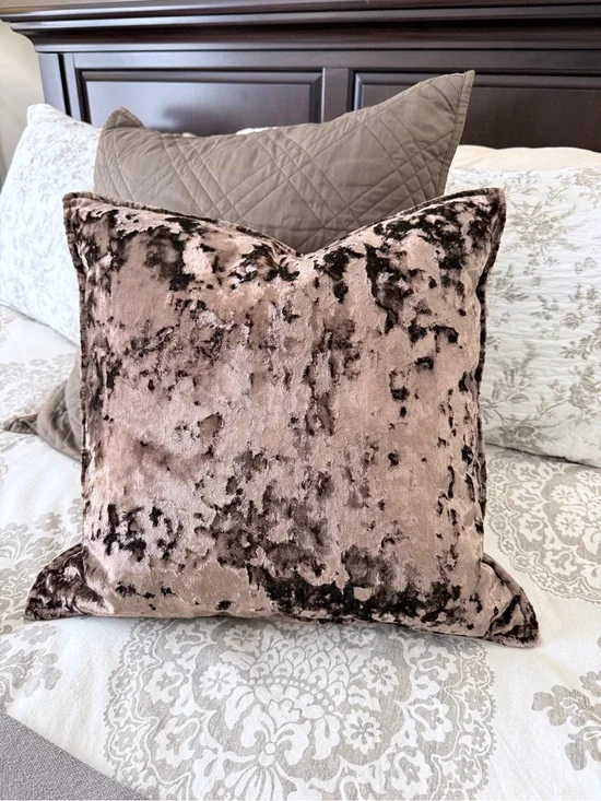 Crushed Brown Velvet Square Accent Pillow