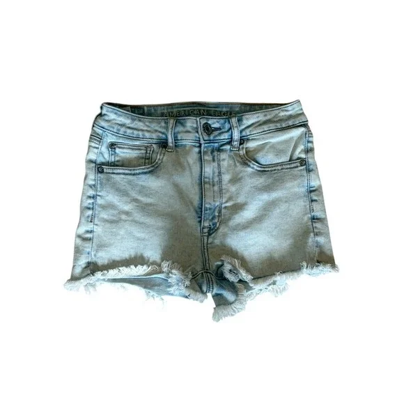 American Eagle Super High Rise Shortie Jean Short Light‎ Wash Denim 2