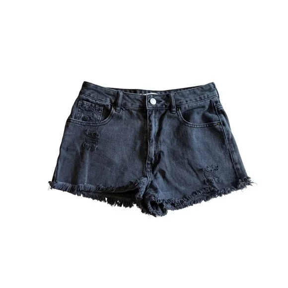 Pacsun High Rise Festival Jean Shorts Black‎ Wash Distressed Denim 26