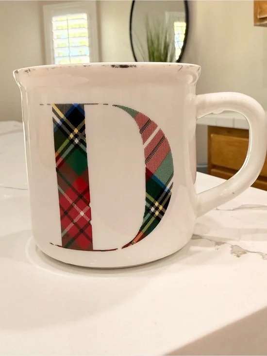 Pottery Barn Plaid Tartan Monogram Letter D Coffee Mug