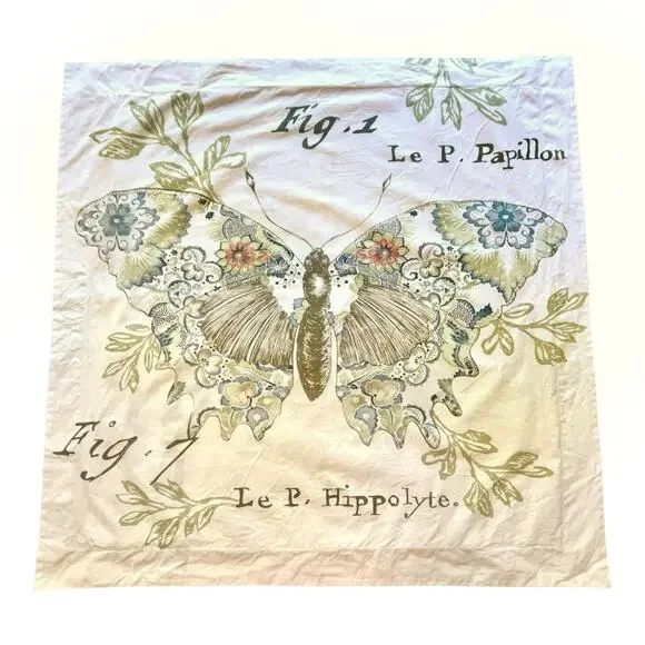 Pottery Barn Butterfly Script French Romantic Cotton Euro Pillow Sham 29”x 29”