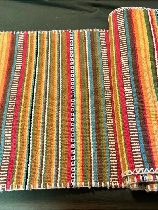 Pottery Barn Multicolor Striped Table Runner with Warm and Cool Tones