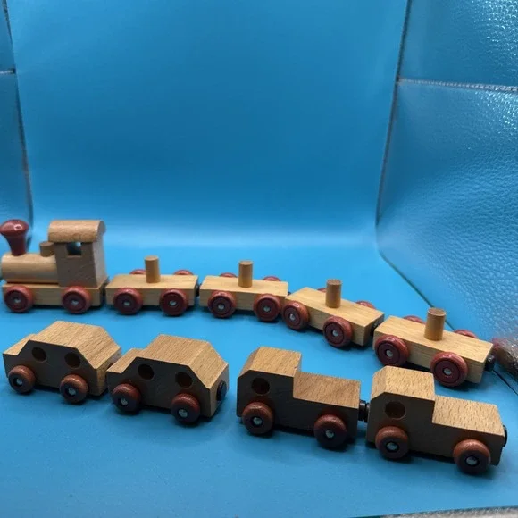 mini wood magnet train & car set