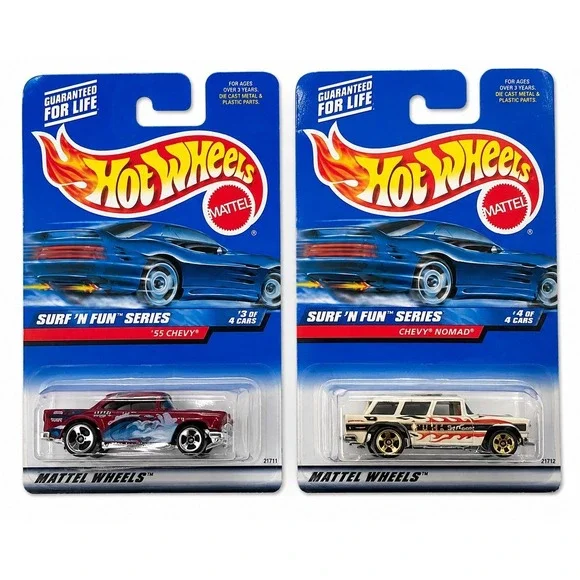 1998 Hot Wheels Surf 'N Fun Series Lot of 2 '55 Chevy & Chevy Nomad Blue Card
