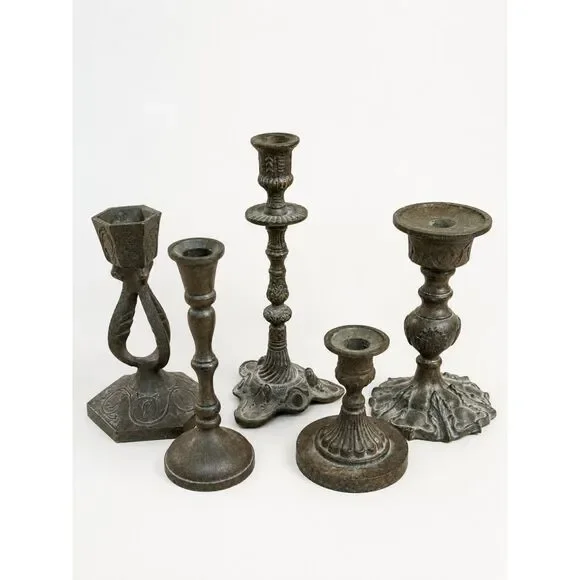 Pottery Barn Mixed Metal Candlestick Holder Set of 5 French Country Decor