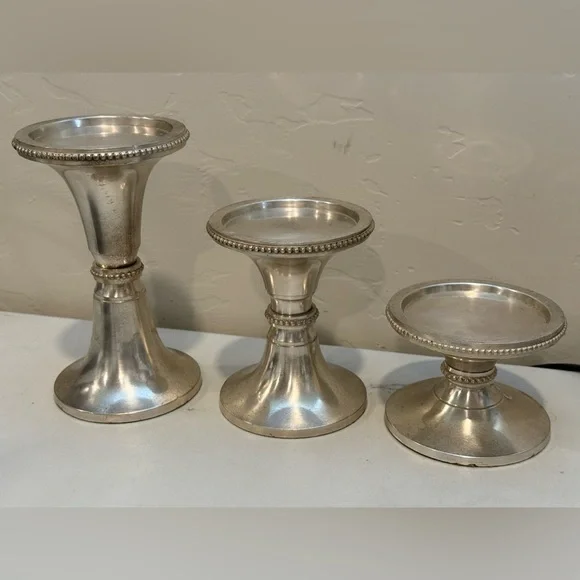 Set Of‎ 3 Pottery Barn Silver Plate Rope Twist Candlesticks Candle Holders Heavy