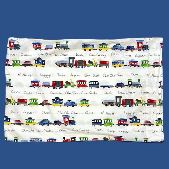 Pottery Barn Train Animals Pillow Case Standard Cover Kid Pillowcase Replacement