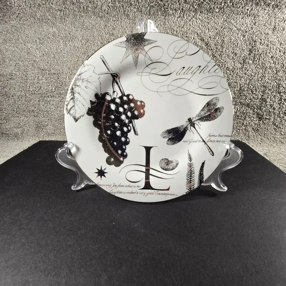 Pottery‎ Barn Salad Plate White Black Grapes Dragonfly Laughter Japan 8