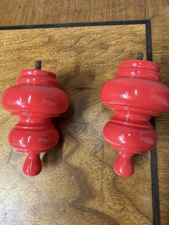 Vtg 2000s Pottery Barn Drapery Rod Finials  Set‎ of 2 Glossy Red Modern Colorful