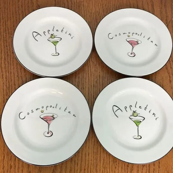 Pottery Barn Martini Cocktail Drink Plates - Dessert / Appetizer, Set of 4