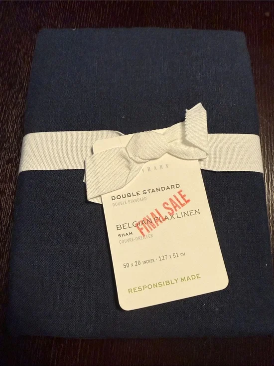 Pottery Barn Belgian Flax Linen Pillow Double Standard Sham 50” x 20” Midnight