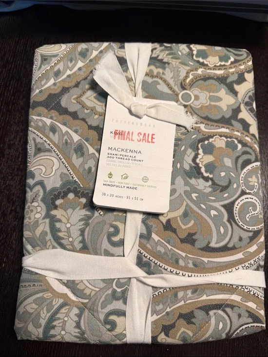 Pottery Barn Mackenna Paisley King Sham Percale 300 Thread Count 36” x 20”