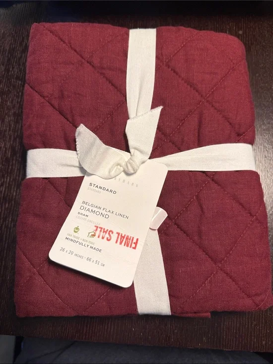 Pottery Barn Belgian Flax Linen Standard Sham - Diamond Burgundy 26” x 20”
