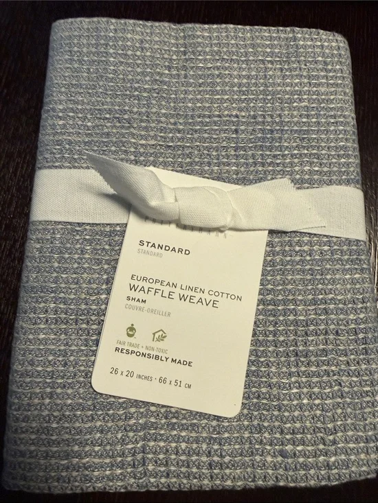 Pottery Barn European Linen Cotton Waffle Weave Standard Sham - Chambray