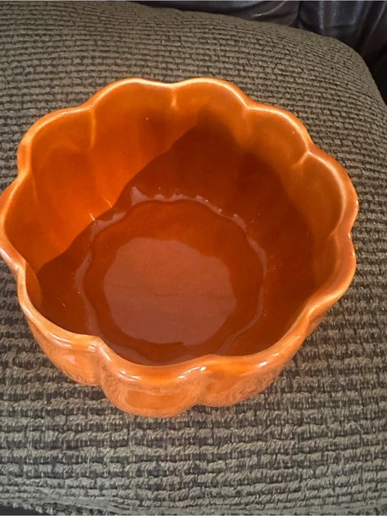 Glazed Ceramic Pumpkin Bowl - Bright Orange Pottery barn 4 1/2 in by 3 in