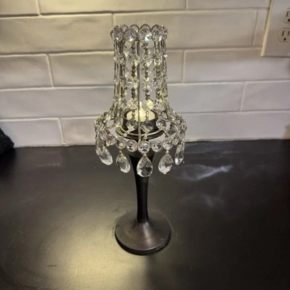 VTG Pottery Barn Metal Tea Light Candle Holder Lamp Beaded Crystal Shade