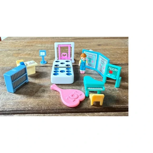 Vintage Blue Box Miniature Furniture Set Dollhouse School Piano 1990s Toy Lot