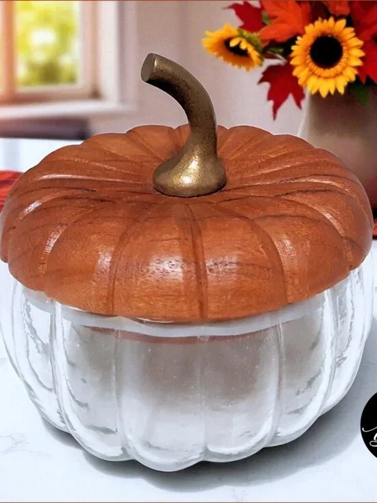 Pottery Barn Pumpkin Shaped Glass Bowl W/ Lid 5