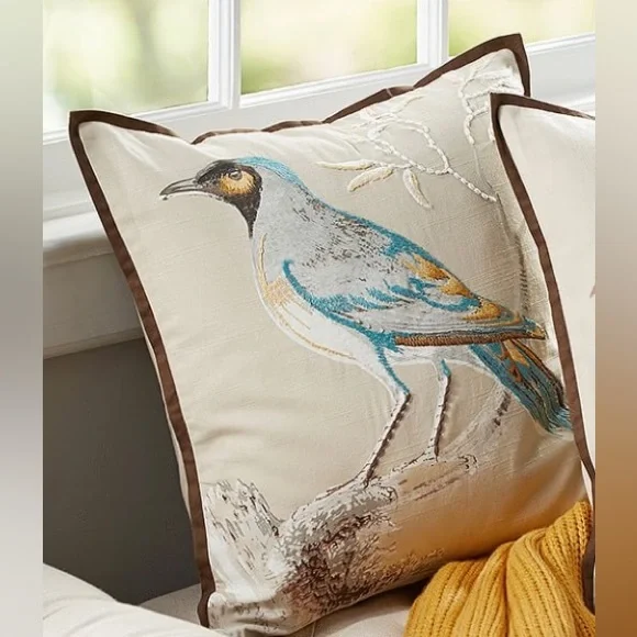 POTTERY BARN SCIENTIFIC BIRD EMBROIDERED THROW PILLOW INSERT 20x20.