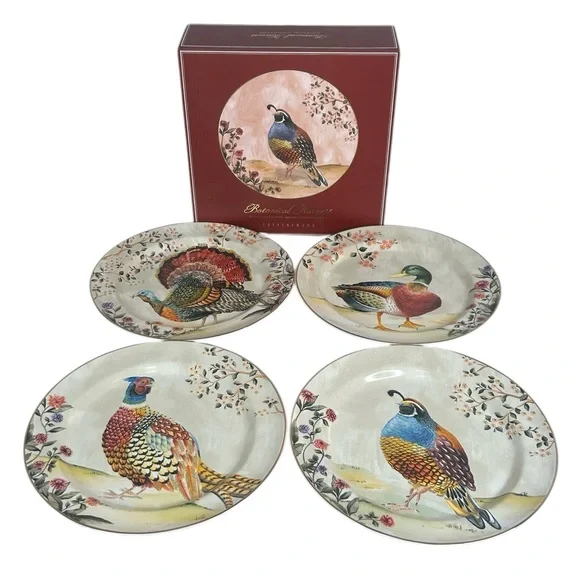 Pottery Barn Botanical Harvest Four Dinner Plates 10.75