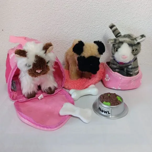 Battat Sofia's Pet Kitty Cat Dog Carrier Bed Bowl Blanket Bones Lot Pink For 18
