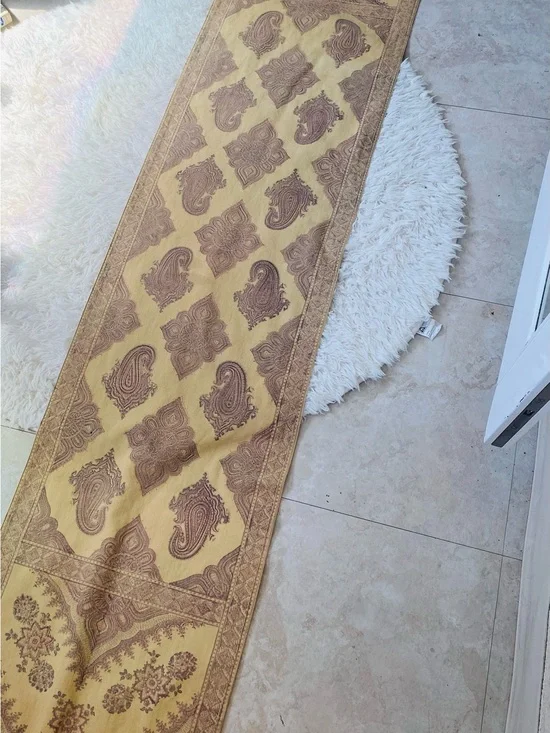 Pottery Barn Paisley Cotton Table Runner 18” x 90” Yellow Gold Boho Farmhouse