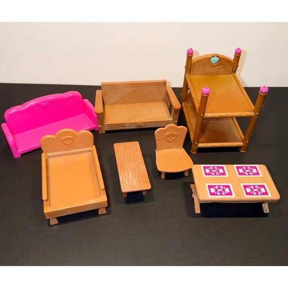 Lil Woodzeez Dollhouse Furniture Lot Bunk Bed Sofa Table