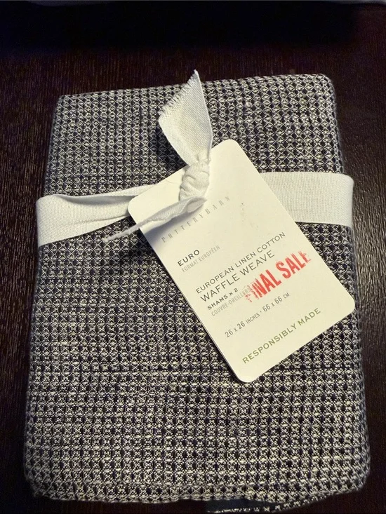Pottery Barn European Linen Cotton Waffle Weave Euro Shams Set/2