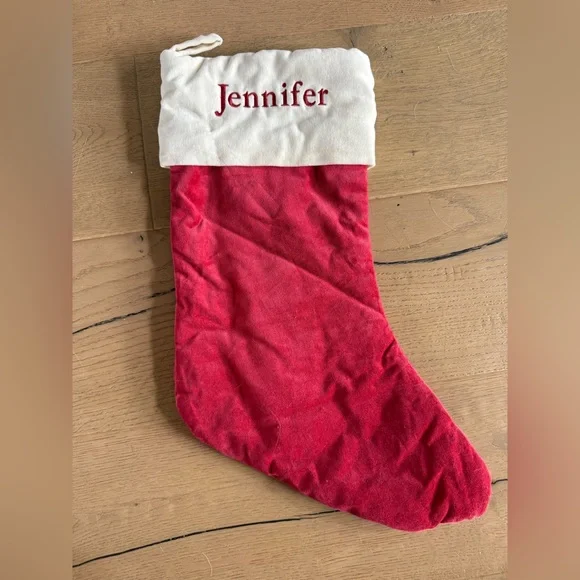 Vintage Pottery Barn Classic Red Velvet Christmas Stocking w/ Jennifer Momogram