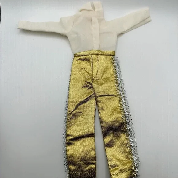 VTG Barbie‎ Doll KEN Outfit Pantsuit White & Gold 80's Handmade