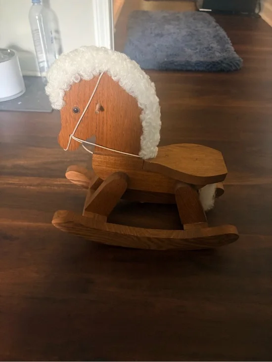 Wooden Rocking Horse Toy - Natural Wood with White Mane
