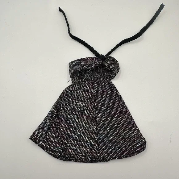 VTG Barbie Doll Halter‎ Dress Black Metallic Sparkle Short Bandeau Bodice