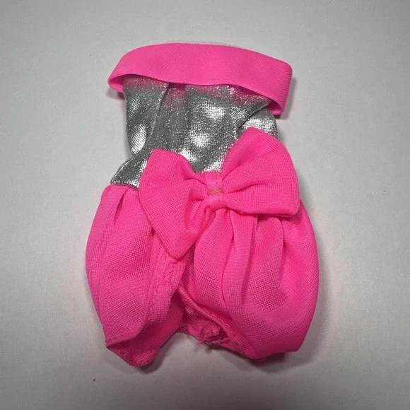 Vintage Barbie Doll Pink Silver Short Party Dress  with Bow Genuine Barbie