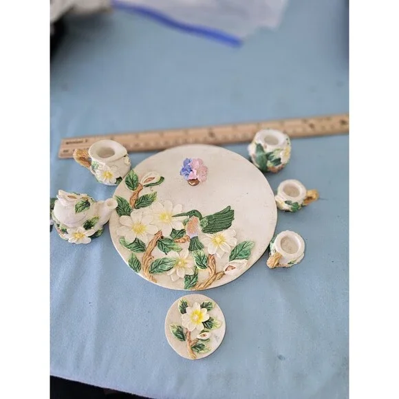 Vintage Hummingbird And Floral Tea Set 8 Piece