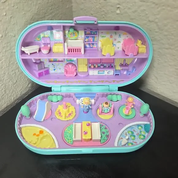 Vintage 1992 Polly Pocket Bluebird Babysitting Stamper with 3 Original Figures