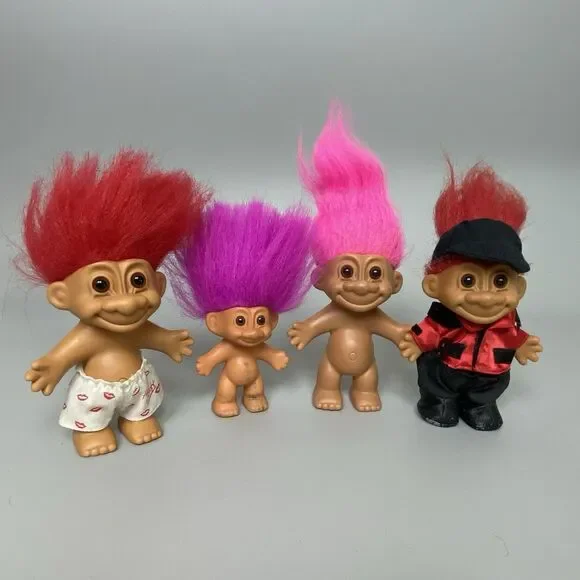 Vintage Russ Troll Dolls Red Purple Pink Hair Russ Trolls Dressed Nude Lot of 4